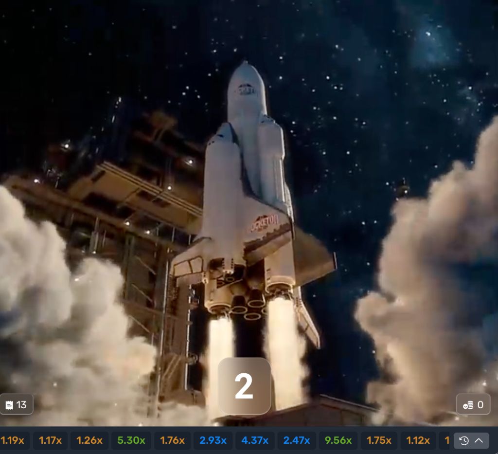 Shuttle on the launch tower as the multiplier begins counting up at stage 2